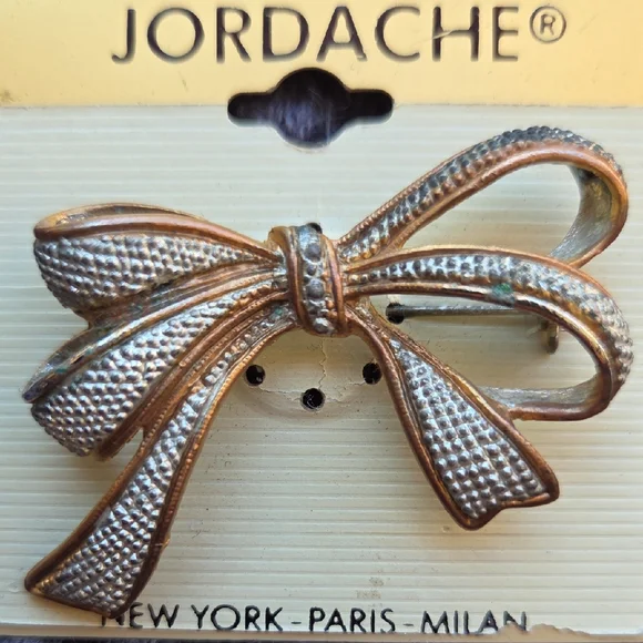 Jordache Distressed Metallic Bow Brooch - Picture 1 of 4